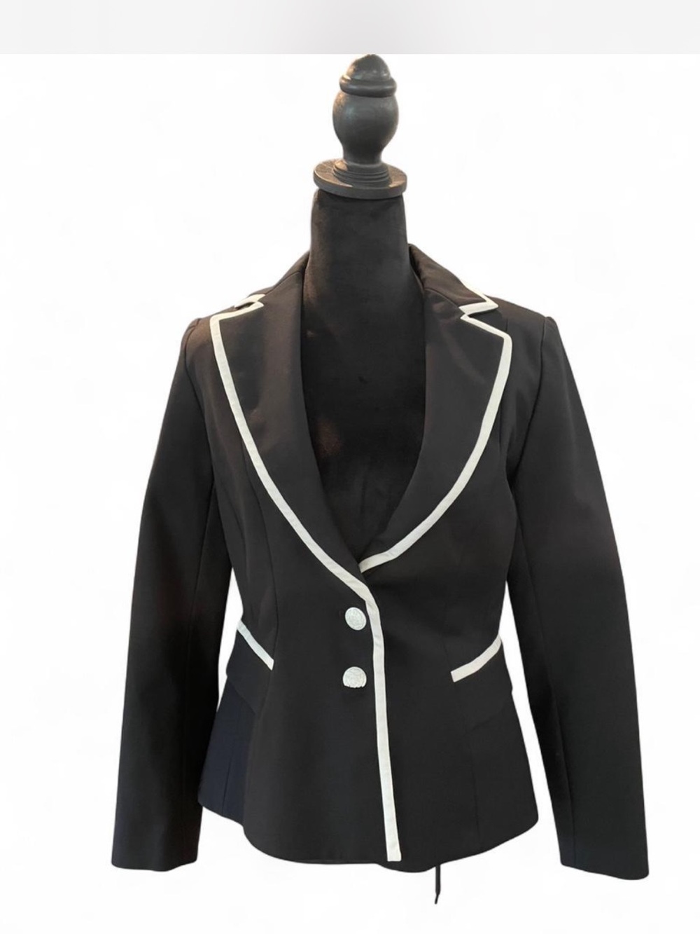 White House Black Market Black Blazer with White Piping